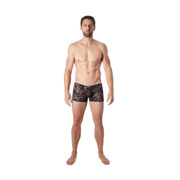 Boxer noir en fine dentelle avec légère transparence 